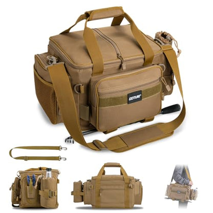 Goture Fishing Tackle Bag,Store Up to 4PCS 3700 Tackle Boxes(Not Included),600D Soft Side Water-Resistant Saltwater Gear Storage Fishing Bag with Rod Straps,Detachable Water Bottle Pouch,SBS Zippers - color: A3:Khaki(Without Trays-17.72"x11.81"x9.45"), si