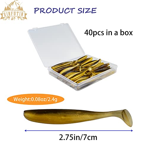 Soft Fishing Lure,2.75inch/7cm Swimbait Paddle Tail Durable Plastic Baits for Bass Trout Jig Walleye Crappie Saltwater Freshwater 40pcs/Box - color: Dark Yellow-40pcs