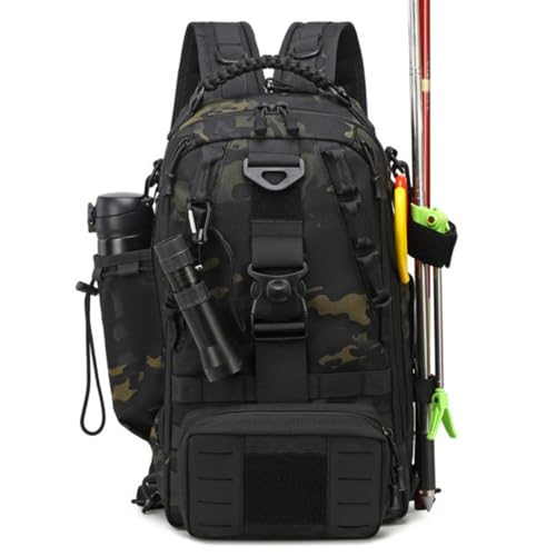 Fishing Tackle Backpack with Rod Holders Waterproof Lightweight Tackle Bag Storge Fishing Gear and Equipment L
