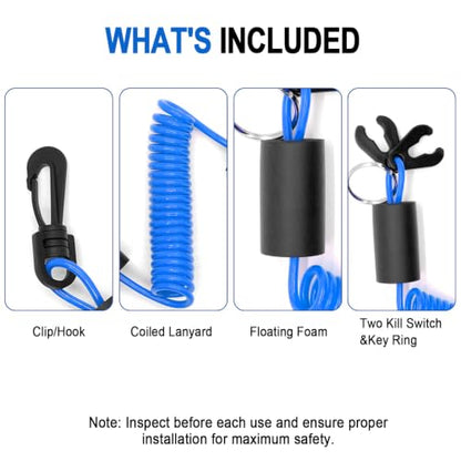 Floatable Boat Kill Switch Lanyard with Backup Key & Flotation Foam - color: Blue