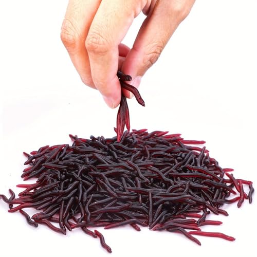 100PCS Scented Soft Fishing Lures, Realistic Red Worm Artificial Bait Freshwater Saltwater Fishing Tackle for Bass Trout Carp, 100PCS