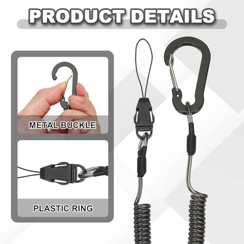 PATIKIL Coiled Lanyards with Buckle Retractable Safety Ring and Quick Release Detachable Buckle for Fishing Equipment - color: Black, size: 47 Inch