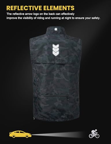 Little Donkey Andy Men's Lightweight Quick Dry Vest Packble Outerwear Sleeveless Windproof Jacket for Golfing Cycling Running - color: Black Camo, size: 4X-Large