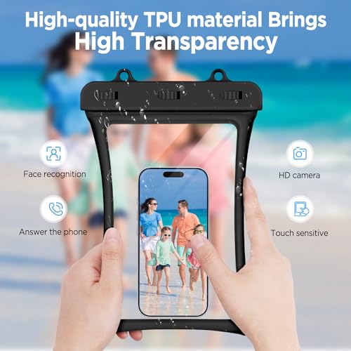 CACOE Floatable Waterproof Phone Pouch 2 Pack Up to 10.0", Black+Black | Floatable, IPX8 Waterproof Phone Case,Adjustable Lanyard,Dry Bags for Beach/Cruise/Travel/Camping/Kayak/Vacation Essentials - color: Black+Black, size: Up to 10.0"-Floatable