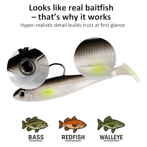 Paddle Tail Swimbait Fishing Lures for Bass Fishing | 5/6/15 Pcs Soft Plastic Lures With Paddle Tail, Pre-Rigged Jig Hook Options for Walleye, Pike & Trout Fishing - color: 5Pcs Pre-Rigged Paddle Tails