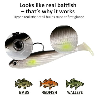 Paddle Tail Swimbait Fishing Lures for Bass Fishing | 5/6/15 Pcs Soft Plastic Lures With Paddle Tail, Pre-Rigged Jig Hook Options for Walleye, Pike & Trout Fishing - color: 5Pcs Pre-Rigged Paddle Tails