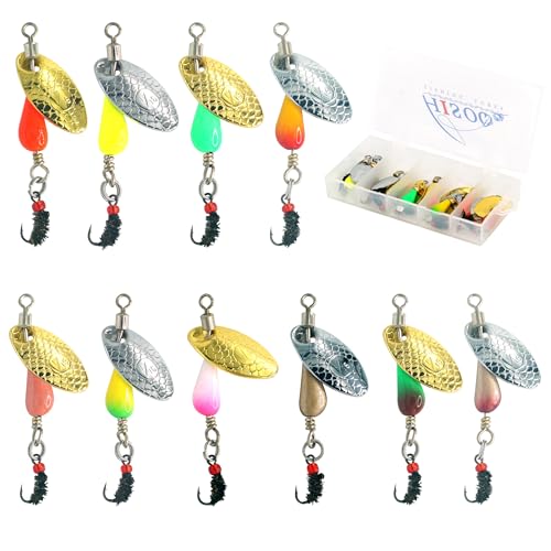 Trout Spinners - Fly Trout Fishing Lures for Bass Salmon Pike, Smallmouth Bass Lures with Brass Spinner for Lake River Fishing - color: Style F-0.1oz/10PCS