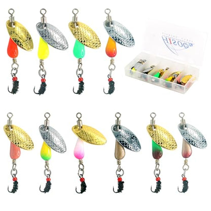 Trout Spinners - Fly Trout Fishing Lures for Bass Salmon Pike, Smallmouth Bass Lures with Brass Spinner for Lake River Fishing - color: Style F-0.1oz/10PCS