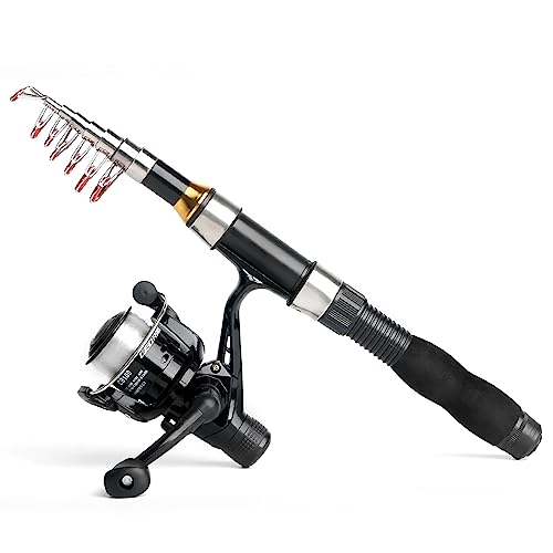 Telescopic Fishing Pole Reel Combo Ultralight Fishing Rod Spinning Reel with Tackle Bag All-in-One Fishing Accessories Fishing Gear Gifts Kit for Kids Adults Youth Beginner Saltwater Freshwater - color: Black-5.58ft