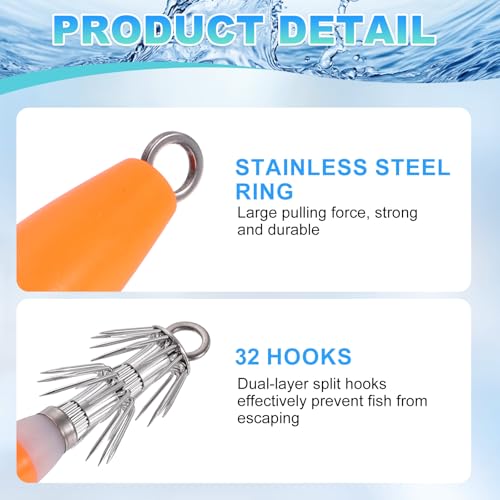 Luminous Squid Jig Hooks, Squid Jigs Saltwater Glow in Dark Dual-Layer Hooks - Fit for Cuttlefish Sleeve Night Fishing - color: Orange