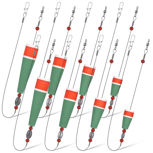 8 Pcs Popping Corks Floats for Saltwater Fishing Bobbers Popping Cork Weighted Floats with 4 Size Fishing Tackle Cork Float Rig Rattle Tackle for Saltwater Redfish - color: Military Green