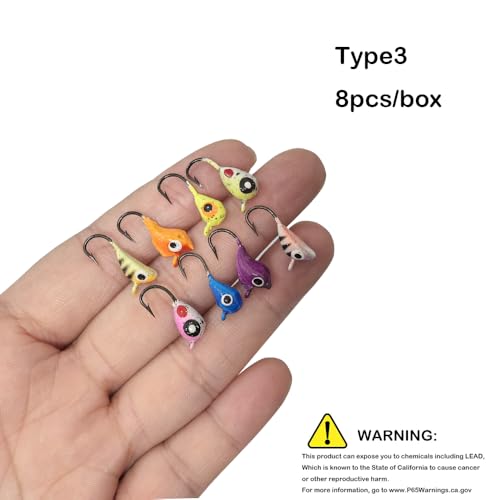 Ice Fishing Jigs Glow Fishing Bait Jigging Hook Kit Winter Metal Hooks for Crappie, Panfish, Walleye, Bluegills and Other Species - style: Style3-8pcs
