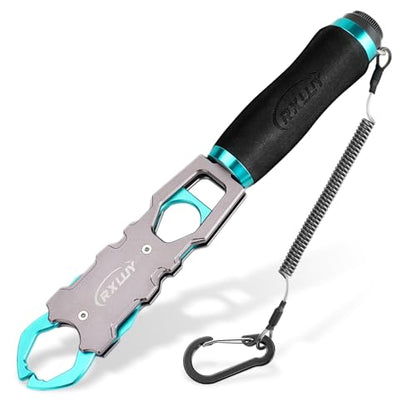 11.5" Fish Lip Gripper with Scale, Max 40lbs Scale, 360° Swivel Non-Slip Handle, Fish Grabber Control Tool for Safe, Hook Removal, Easy Catch & Release, Fishing Gifts for Men Women - color: Light Blue