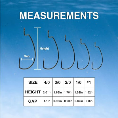 Reaction Tackle Offset EWG Worm Hooks - Super Strong Wide Gap Texas Rig Hooks for Soft Plastic Baits - High Carbon Steel Bass Fishing Hooks (25-Pack) - size: #3/0