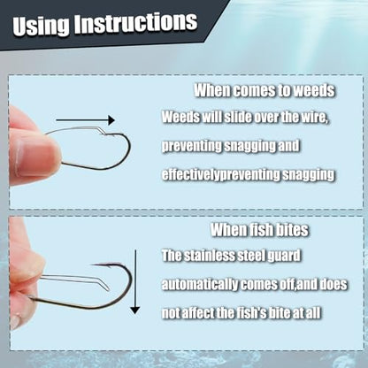 9KM DWLIFE Weedless Wacky Rig Hooks 30PCS Bass Hooks Super Strong Wacky Worm with Wire Guard for Neko Rig - size: 2/0#