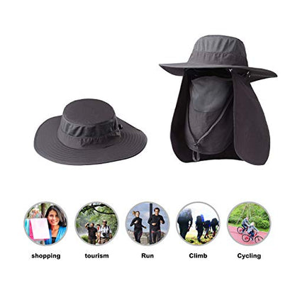 Fishing Hat,Sun Cap with UPF 50+ Sun Protection and Neck Flap,for Man and Women - color: Dark Gray
