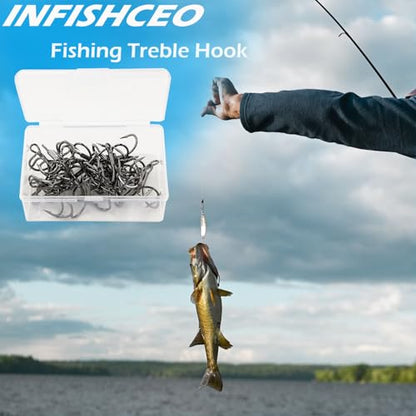 Treble Fishing Hooks 3X Strong 50PCS Triple Hooks Sharp Barbed Round Bend for Freshwater Saltwater Lures Fish - color: Black, size: 4# 50pcs