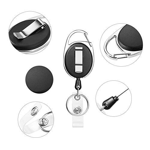 Retractable Badge Holder with Carabiner Reel Clip and Key Ring for ID Card Key Keychain Holders Black 10 Pieces by Moever - style: Black-10pcs