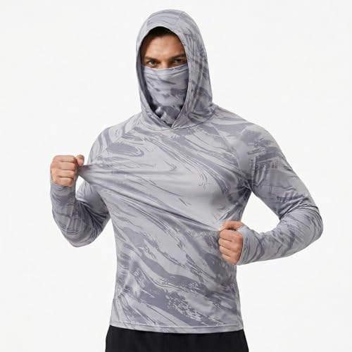 5 Pack Men's Camouflage Long Sleeve Hooded Shirt with Balaclava Face Mask,Sun Protection Fishing Hunting Rash Guard - color: 5color a Set, size: 3X-Large