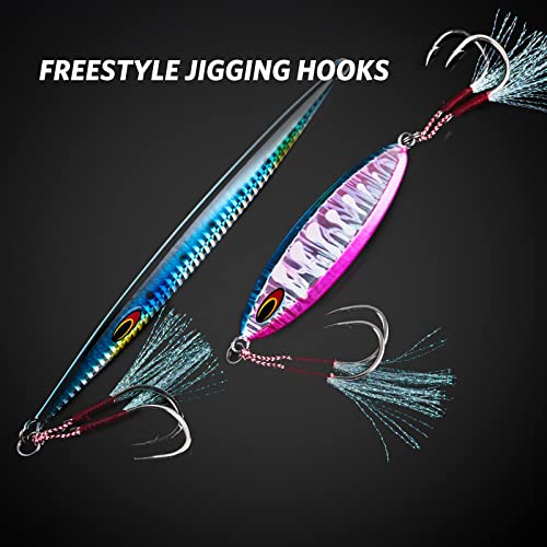 Goture Double Fishing Assist Hooks Kit Jig Assist Glow Hook Slow Fast Fall Jigs Fishing Hook for Lead Vertical Jigging Lures Pack of 5 - color: Red, size: #2/0 (5pcs)