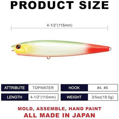 LUCKY CRAFT Gunfish 115NF Top Water Bass Fishing Lures, 4.5” Floating Lure with Cupped Mouth, Freshwater Trout and Bass Lures Fishing Gear, Accessories for Tackle Box - color: 392 Bone Arari