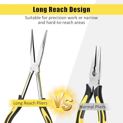 Long Needle Nose Pliers-11’’, for Home,Fishing, Jewelry,Crafts, 2pcs | for Tight Spaces,Paper Clamp Precision, High Carbon Steel, Non-slip Handle,Effort-Saving Design - style: Two-11in