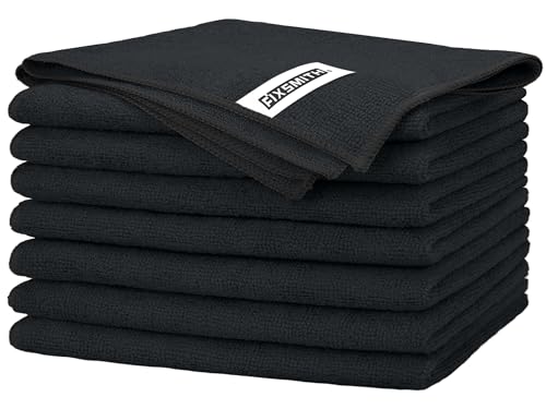 FIXSMITH Black Microfiber Cleaning Cloth -Pack of 8, Highly Absorbent Cleaning Rags, 16"X12" All Purpose Cleaning Towels for Housekeeping, Kitchen, Car, Lint Free and Reusable Microfiber Towels - color: Black, size: 8pk