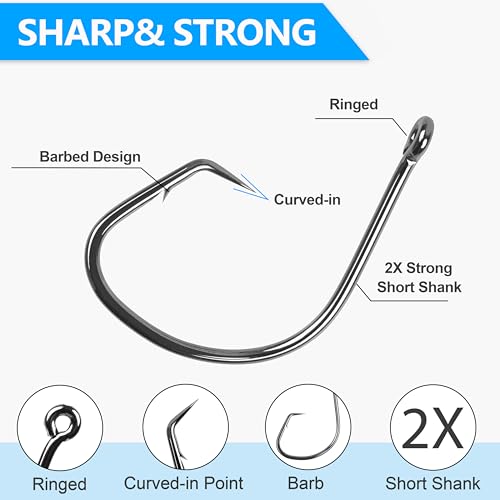 Fishing Circle Hooks Saltwater, 120pcs Catfish Hooks Offset Circle Octopus Fishing Hooks High Carbon Steel Black Nickel 2X Strong Barbed Fishhooks for Bass Trout Catfish Freshwater Size 6#-10/0 - size: 9/0-120pcs