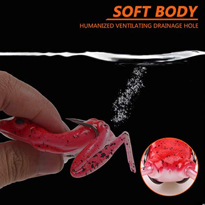 Frog Lures, 5pcs Soft Frog Lure Ray Frog Fishing Lures Weedless Baits Realistic Swimbaits Hollow Body with Double Hook Tackle Box for Bass Pike Snakehead