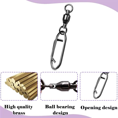 50Pcs High Strength Fishing Swivels | Ball Bearing Snap Swivels with Stainless Steel| Saltwater/Freshwater Quick-Change Snap Swivels for Catfishing Tackle,Lures - size: Silver Ball Bearing Swivel 50 Set_0# to 5#