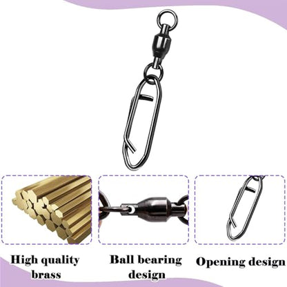 50Pcs High Strength Fishing Swivels | Ball Bearing Snap Swivels with Stainless Steel| Saltwater/Freshwater Quick-Change Snap Swivels for Catfishing Tackle,Lures - size: Silver Ball Bearing Swivel 50 Set_0# to 5#