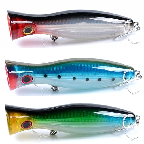 3Pcs Hard Topwater Popper Saltwater Fishing Lures Set,as Large Long Casting Poppers Lure for Bass Salmon Trout Walleye Redfish 38
