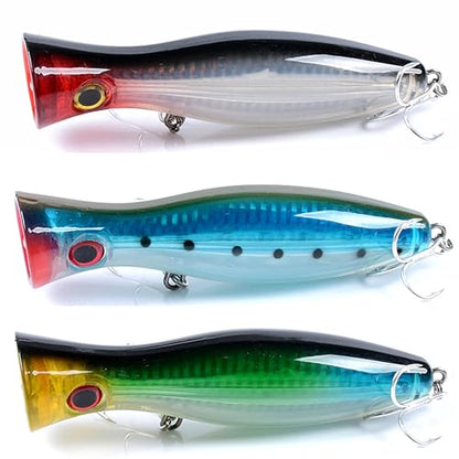 3Pcs Hard Topwater Popper Saltwater Fishing Lures Set,as Large Long Casting Poppers Lure for Bass Salmon Trout Walleye Redfish 38