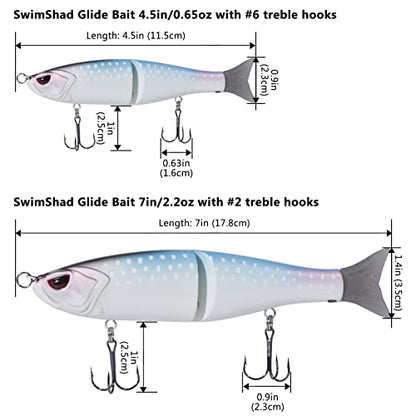 Bassdash SwimShad Glide Baits Jointed Swimbait Bass Pike Salmon Trout Muskie Fishing Lure - color: Scales, size: 7in/2.2oz