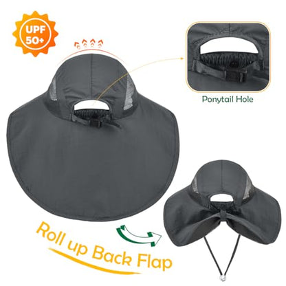 Kids Sun Hat UPF50+ Summer Beach Play Sun Protection Hats with Neck Flap for Ages 5~14 Girls Boys - color: Dark Grey＆light Grey