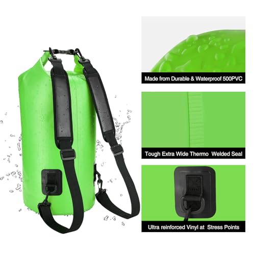Piscifun Dry Bag, Waterproof Floating Backpack 10L/20L/30L/40L with Waterproof Phone Case for Boating, Kayaking, Fishing - color: Light Green, style: 30l