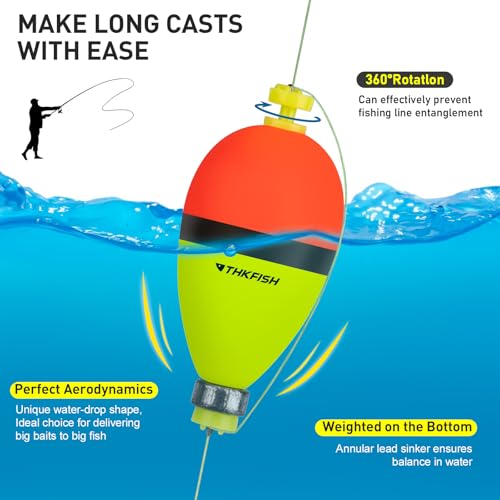 THKFISH Fishing Bobbers Floats,10 Packs Weighted Bobbers, Foam Oval Slip Bobbers for Fishing, Three Colours Crappie Bobbers, for Fishing Bluegill Crappie Panfish Bass Trout, 1in 1.5in 2in - color: 1.5in