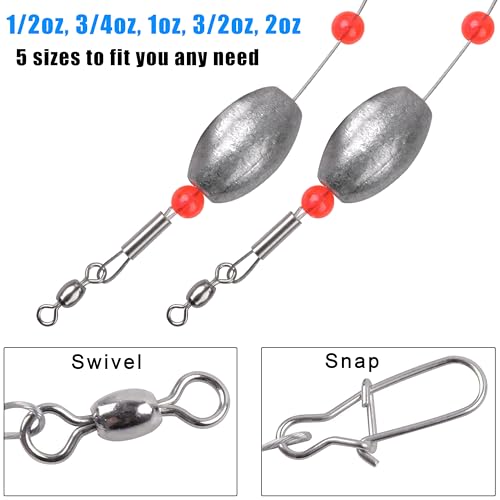 Egg Fishing Sinker Weight Rigs, 6pcs Flounder Rig Saltwater Bottom Rigs Stainless Steel Wire Leader with Egg Sinker Catfish Carolina Rigs Fishing Ready Rigs for Trout Drum Redfish Fishing - size: 0.75oz_6pcs