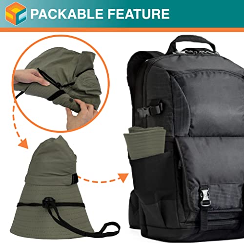 SUN CUBE UPF50+ Sun Hat for Men Women with Neck Flap, Wide Brim UV Protection Fishing Safari Hat for Hiking Beach Gardening - color: Olive