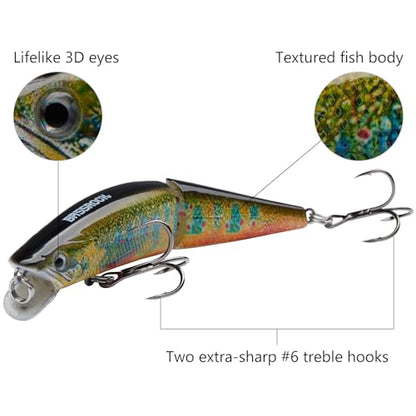 BASSROCK Minnow Swimbait Bass Trout Fishing Lure with Movable Lip Hard Bait 3.5” 1/2oz - color: Lake Char