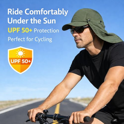 Mens L/XL/XXL Sun Hat with Removable Neck Flap UPF 50+ Fishing Hat Waterproof Quick Dry Breathable Baseball Cap for Cycling - color: Army Green, size: X-Large-XX-Large