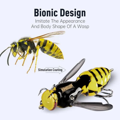 Kingdom Wasp Crawl Bait Insect Bionic Floating Fishing Lures Swimbaits Hard Artificial Baits Lure Freshwater and Saltwater Bass Carp Pike Walleye Fishing ABS Material Carbon Steel Three Book Hook - color: 06, size: 6.6g