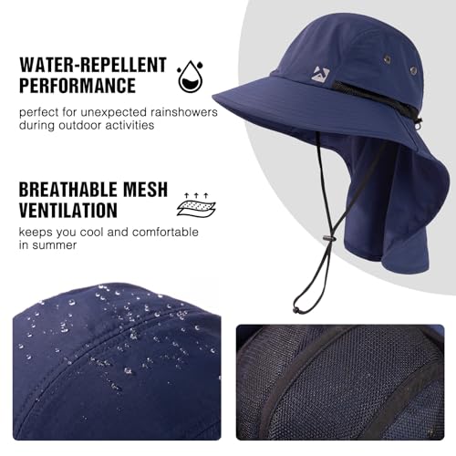 Oversized XL XXL Mens Sun Hat Big Head Neck Flap Shade Waterproof UPF50+ Wide Brim Hat Fishing Safari Hiking - color: Navy, size: Large-X-Large