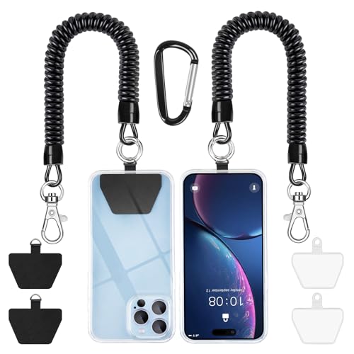 SHANSHUI Phone Lanyard Tether, Stretchy Phone Strap Patch Anchor Outdoor Climbing Hook Compatible for Most Smartphones - color: Black X2