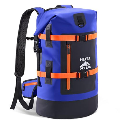 HEETA Dry Bags Waterproof Backpack 40L for Men & Women, Roll Top Heavy Duty Cushioned Hiking Backpack for Kayaking Boating Paddle Boarding Fishing Travel Camping Beach Vacation Cruise Ship Essentials - color: Blue