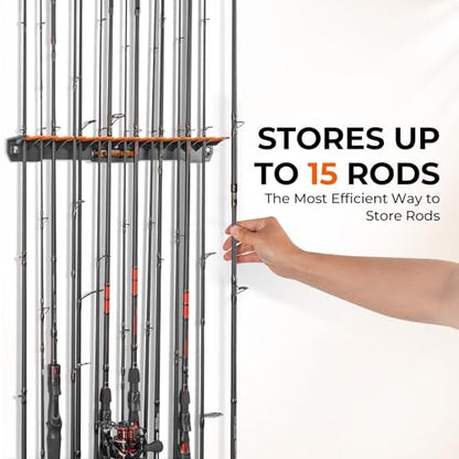 KastKing V15 Vertical Fishing Rod Holder – Wall Mounted Fishing Rod Rack, Store 15 Rods or Fishing Rod Combos in 17.25 Inches, Great Fishing Pole Holder and Rack - color: Black - 2 Pack（Store 30 rods）