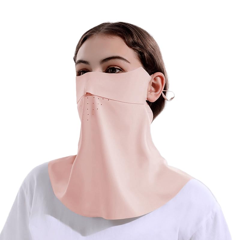 Summer Cool Ice Silk UV Sun Protection Face Mask for Women Men - Breathable Sunscreen Neck Masks Outdoor - color: Pink