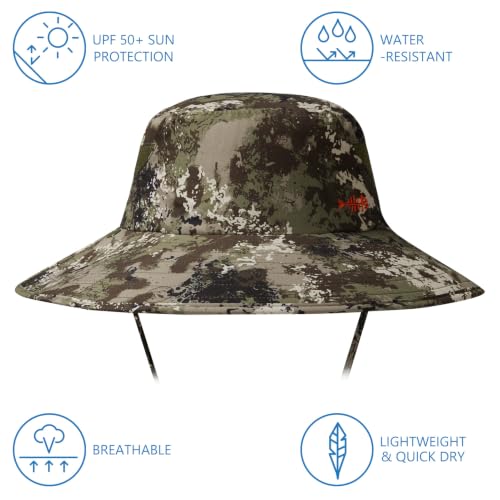 BASSDASH UPF 50+ Breathable Sun Hat with Removable Face Cover and Neck Flap Wide Brim Bucket Hat for Fishing Hiking Men Women - color: Grunge Camo