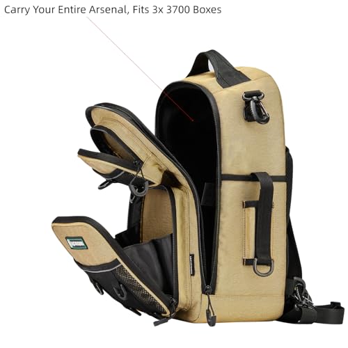 22L Wading Fishing Tackle Sling Bag, Holds 3x 3700 Boxes, Tan | Hands Free Lure Casting, Large Crossbody Shoulder Backpack with Rod Holder, Water Bottle Holder, 12 Heavy Duty D Rings - color: Tan