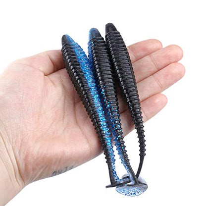 Paddle Tail Swimbaits 100/80/50PCS, 5/4/3/2 inch Soft Fishing Lures Bulk Pack – Durable Lifelike Action Lures for Bass, Trout, Crappie – Freshwater & Saltwater Fishing Gifts - color: Blue-Black, size: 5in, 50pcs